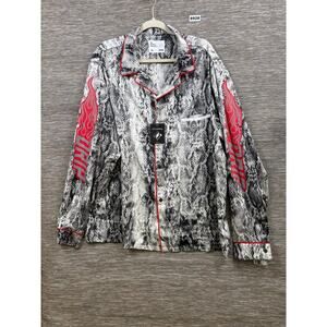 EPTM Shirt Mens 2XL Gray Snake Print Long Sleeve Button Up Satin Drip Flames